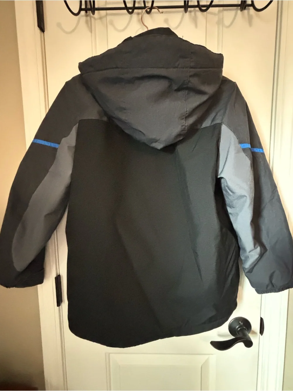 Gerry Black, Gray, & Blue Hooded Puffer Jacket; outer shell only